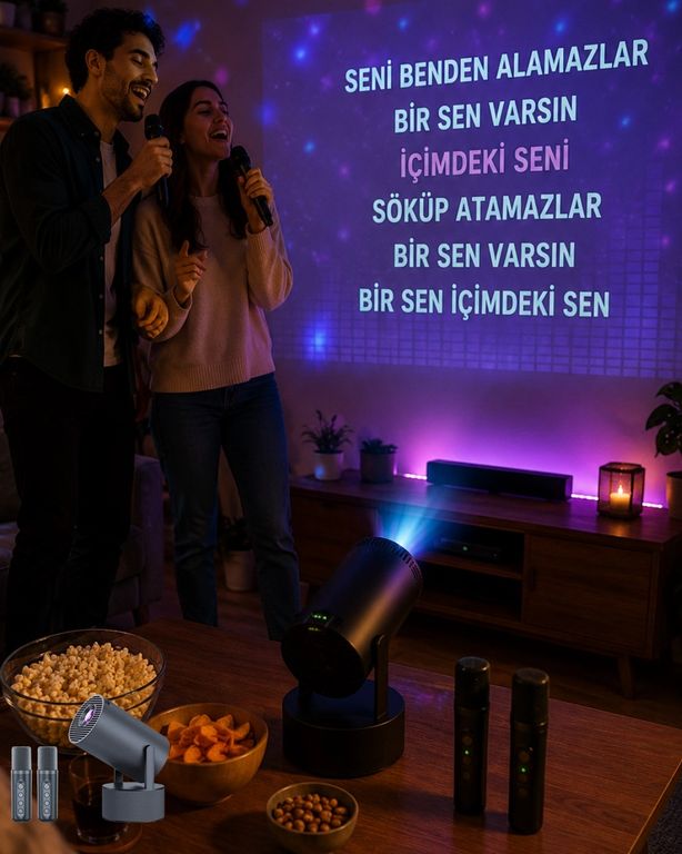 Solmazlar Online 129908366 Mey İthalat 3Ü 1 Arada Karaoke Ve Projeksiyon Sistemi Çift Mikrofon Destekli