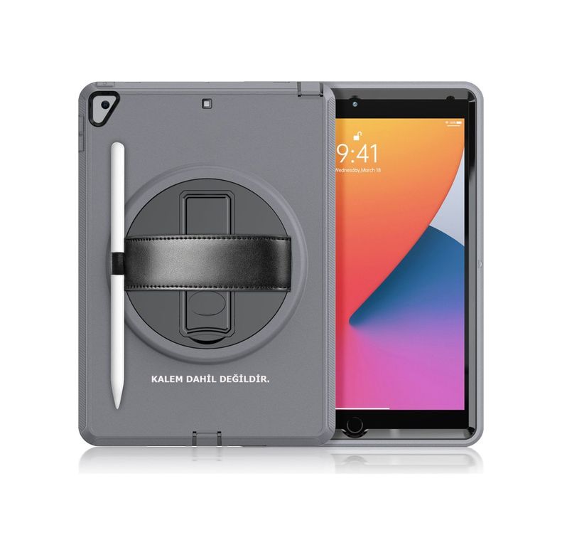 Solmazlar Online 8683140480356-BLNC İpad 10.2 7.nesil Kılıf Hand Strap Tablet Kılıfı - Gri Diğer Diğer