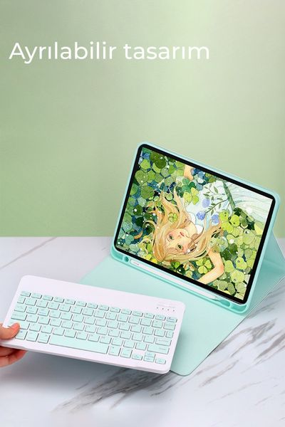 Solmazlar Online 8683140831233-BLNC İpad Pro 12.9 2024 Kılıf Kc01 Smart Klavyeli Tablet Kılıfı - Koyu Yeşil Diğer Diğer