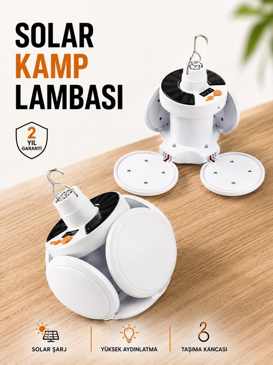 Solmazlar Online MEYTDUCZ5KANATLIILAMBA3-1-BLMY Mey İthalat Kamp Lambası Işıldak Beyaz Işık Güneş Enerjili Solar Aydınlatma 5 Kanatlı Katlanabilir Çok Renkli