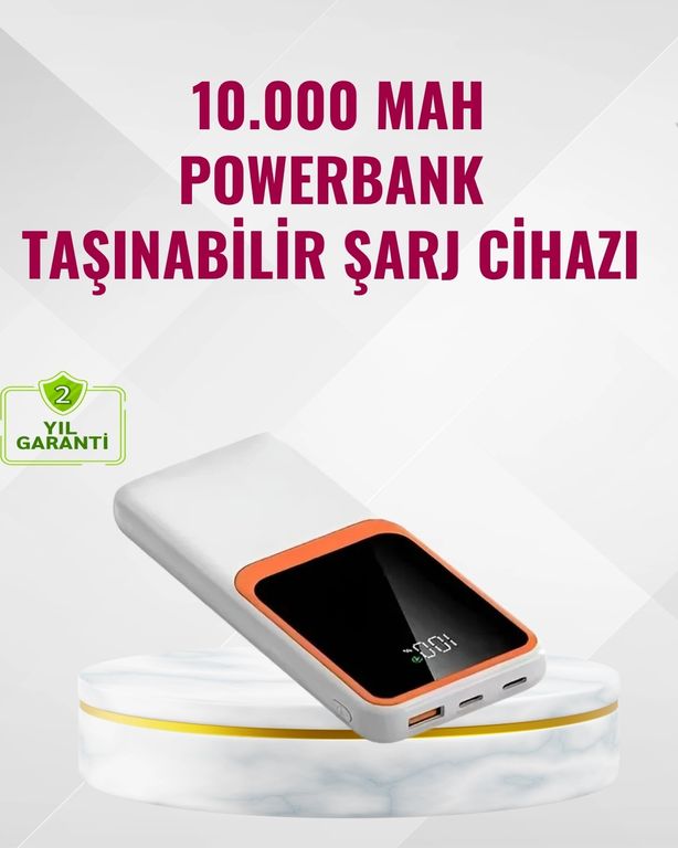 Solmazlar Online MEYTDUCZZZ10.000MAH-3-BLMY Mey İthalat Powerbank 10000 Mah Çift Usb Çıkışlı, Type-C Girişli, Şık Beyaz Tasarım Çok Renkli
