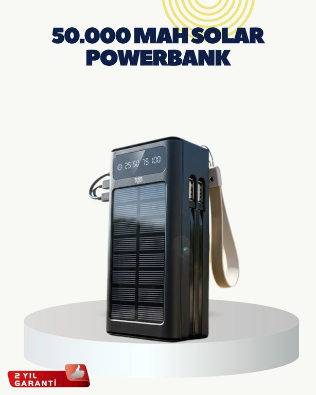 Solmazlar Online MEYTDUCZZZ50000POWERBANK-1-BLMY Mey İthalat Led Aydınlatmalı Güneş Panelli Powerbank Seyahat Ve Kamp İçin Çok Renkli