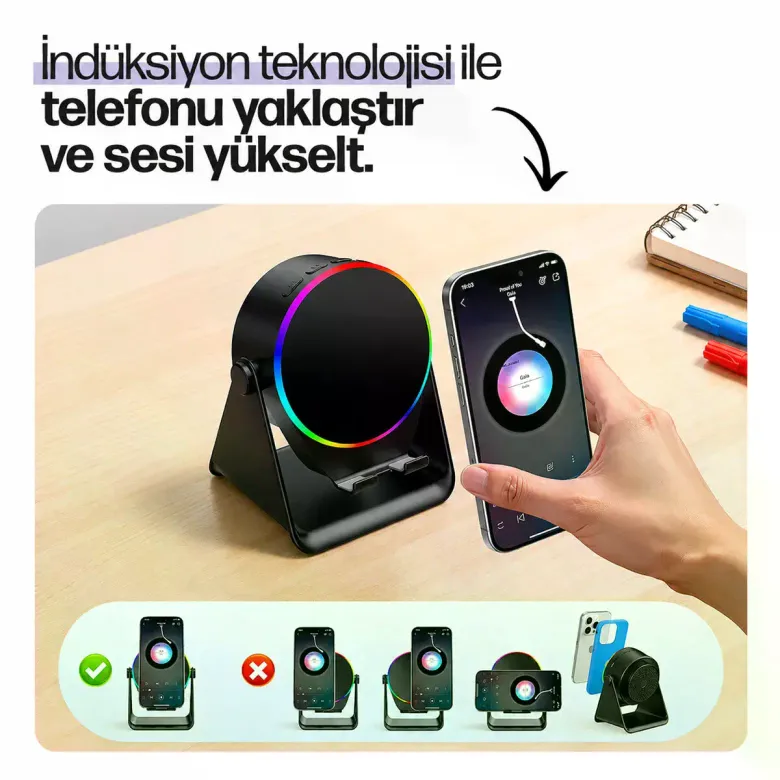 SOUNDPAD 5IN1 - 5W - 2000mAh TEMAS İLE SES YÜKSELTME - TELEFON STAND - USB-C ŞARJ SİYAH İNDİKSİYON S