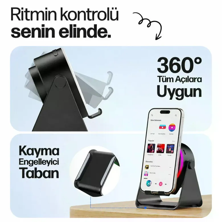 SOUNDPAD 5IN1 - 5W - 2000mAh TEMAS İLE SES YÜKSELTME - TELEFON STAND - USB-C ŞARJ SİYAH İNDİKSİYON S
