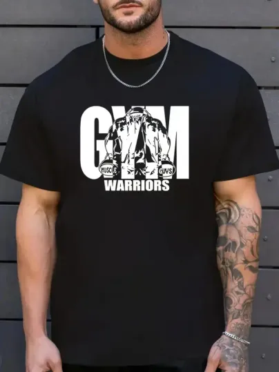 Sporda Günlük Hayata Giyilebilir GYM Baskılı Oversize Bisiklet Yaka Erkek T-shirt - Siyah - M - Siyah