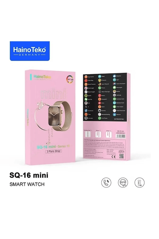 SQ-16 Mini Haino Teko Germany Sq16 Mini Akıllı Saat, 3 Kordon 1 Adet Bileklik Hediyeli