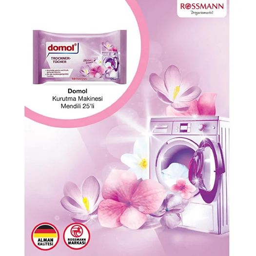 SR15070116 Domol Çiçek Rüyası 25'li Kurutma Makinesine Özel Yumuşatıcı Mendil