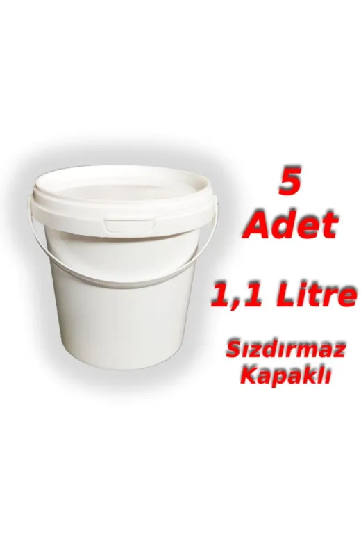 SSEPETLESENE SPTKTUAMBLJMLZ2651 1,1 Lt Plastik Kapaklı Kova Beyaz Hobi Boya Gıda Yoğurt Kovası 5 Adet
