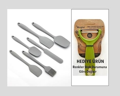 ST 57855210126317880184975 6&apos Lı Silikon Mutfak Spatula Seti, Bpa İçermez, Yüksek Isıya Dayanıklı, Gri Renk, Hediye Soyacak İle 0