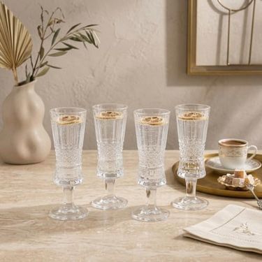 ST 57855210131093480184975 4&apos Lü Kesim Ayaklı Cam Kadeh Seti - 120 Ml Türk Kahvesi Yanı Su, Şerbet Ve Likör Bardağı, Lüks Sunum Kadehi 124-Pembe