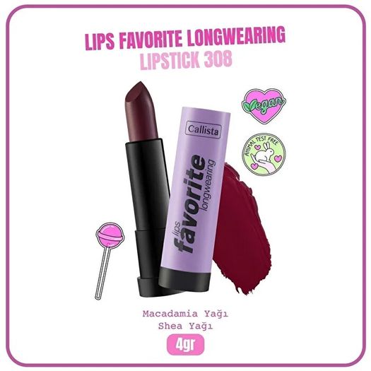 ST24090365 Callista Lips Favorite Longwearing Lipstick Ru - 308 Vampy Like Bordo - 1 Adet