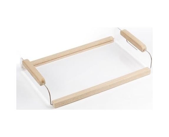 Standart Wood 57855210131444980184975 Pikas Şeffaf Pleksi Sunum Tepsisi Ahşap Tutma Saplı, Dekoratif Servis Tepsisi -Kahve, Parfüm Ve Aksesuar Sunumu İçin İdeal Çözüm 15Cm