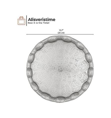 Standart Wood 57855210131524380184975 Osmanlı Motifli Metal Servis Tepsisi 34,5 Cm 13.6 İnç Kahve Ve Çay Sunum Tepsisi 5 Renk Seçeneği Gümüş Rengi 15Cm