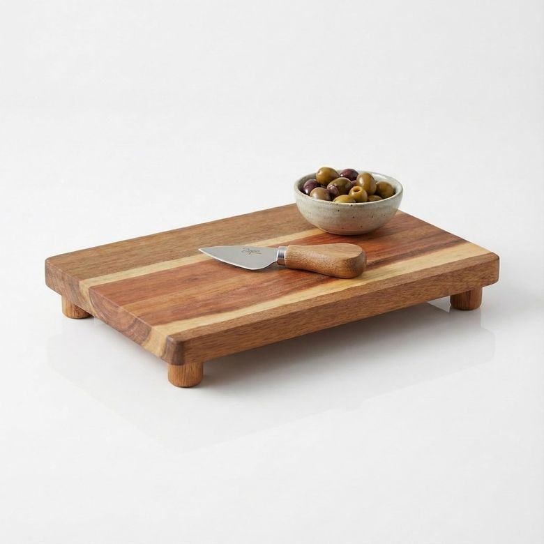 Standart Wood 57855210131595080184975 Doğal Akasya Ahşap Ayaklı Sunum Standı Ve Servis Tepsisi 25X18 Cm Dikdörtgen Yükseltici, Banyo Tezgahı, Mutfak Ve Kahve Köşesi Düzenleyici 15Cm