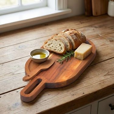 Standart Wood 57855210131617880184975 Doğal Akasya Ahşap Oval Peynir Ve Sunum Tahtası 30X14 Cm Saplı Servis Tepsisi, Yanında Özel Ahşap Peynir Bıçağı İle 2 Parça Set 15Cm