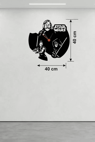 Star Wars Temalı Ahşap Duvar Saati - 40x40 cm Lazer Kesim Dekoratif