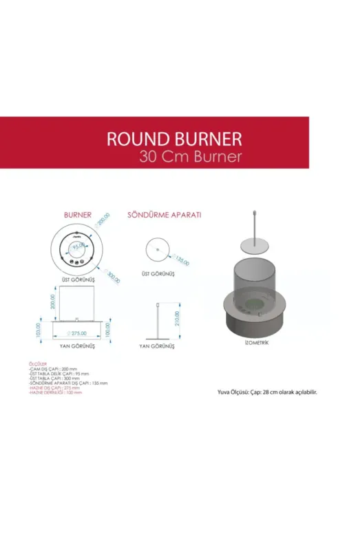 Starfire TYC00397488413 Yuvarlak Burner Camlı Bioethanol Şömine 30 Cm