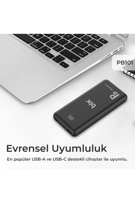 starnewstore 6485214006861721051 Tx Pb101-Pd 18W Üç Çıkışlı Pd Qc 3.0 10000 Mah Powerbank Siyah Tex Yeni Model Desen 721051