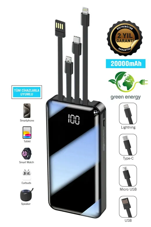 starnewstore 6485216676221721051 Mah Prime Dijital Göstergeli Dahili Çoklu Kablolu Powerbank,siyah Ysftx 721051