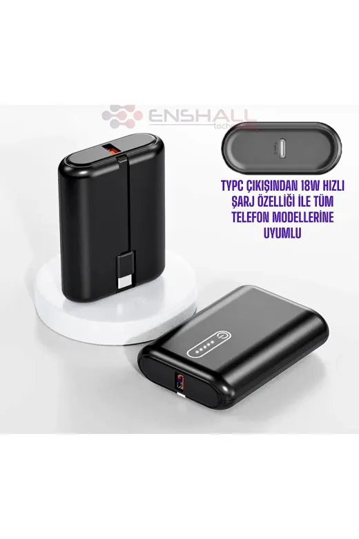 starnewstore 6485216695591721051 Mini Type-C Kablolu 10.000 Mah Taşınabilir Batarya 22.5W Hızlı Şarj Powerbank Ysftx 721051