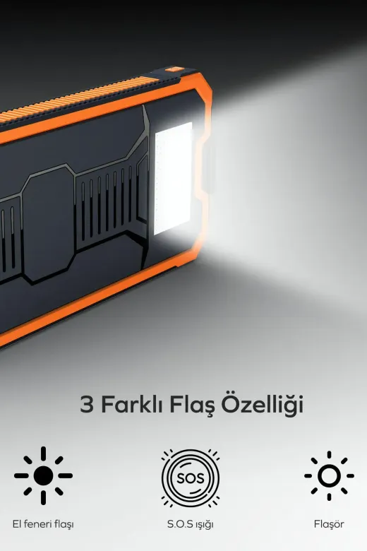 Store 6485213988921161141 Sell Güneş Enerjili Solar Powerbank 10000 Mah Led Işıklı Taşınabilir Şarj Cihazı Turuncu Mo