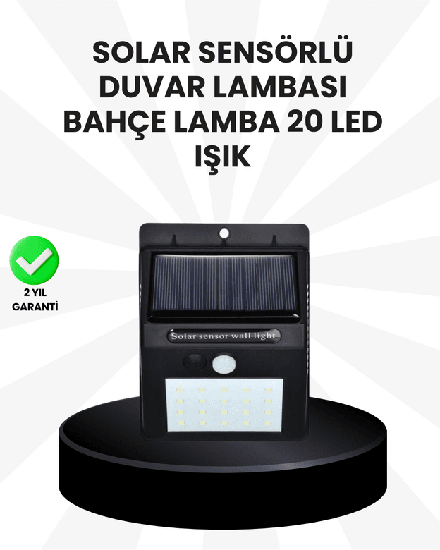 Su Geçirmez IP65 20 LED Solar Sensörlü Bahçe ve Veranda Aydınlatma