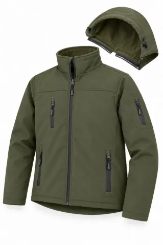 Su Geçirmez Kumaşlı İçi Polar Astarlı Çıkarılabilir Kapüşonlu Personel Mont Ceket - Haki - XL - Haki