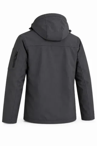 Su Geçirmez Kumaşlı İçi Polar Astarlı Çıkarılabilir Kapüşonlu Personel Mont Ceket - Füme - 3XL - Füme