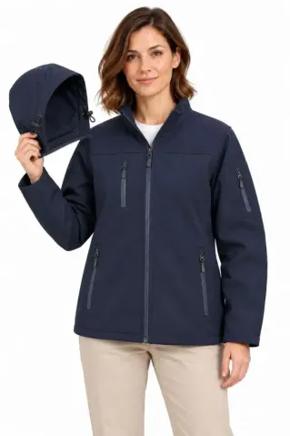 Su Geçirmez Softshell İçi Polar Astarlı Çıkarılabilir Kapüşonlu 4 Cepli Mont Ceket - Lacivert - 4XL - Lacivert