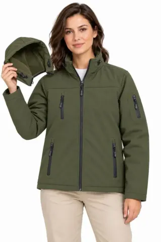 Su Geçirmez Softshell İçi Polar Astarlı Çıkarılabilir Kapüşonlu 4 Cepli Mont Ceket - Haki - 4XL - Haki