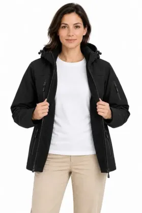 Su Geçirmez Softshell İçi Polar Astarlı Çıkarılabilir Kapüşonlu 4 Cepli Mont Ceket - Siyah - L - Siyah