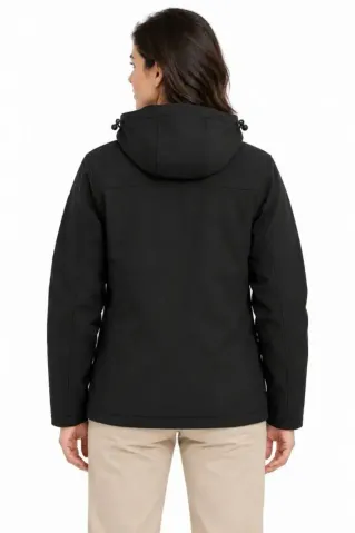 Su Geçirmez Softshell İçi Polar Astarlı Çıkarılabilir Kapüşonlu 4 Cepli Mont Ceket - Siyah - L - Siyah