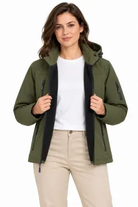 Su Geçirmez Softshell İçi Polar Astarlı Çıkarılabilir Kapüşonlu 4 Cepli Mont Ceket - Haki - 2XL - Haki