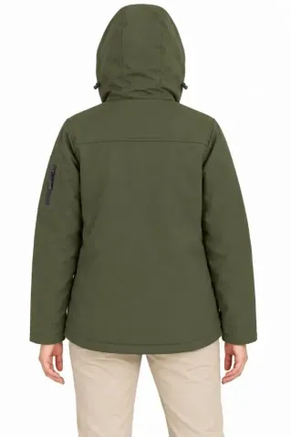 Su Geçirmez Softshell İçi Polar Astarlı Çıkarılabilir Kapüşonlu 4 Cepli Mont Ceket - Haki - L - Haki