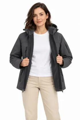 Su Geçirmez Softshell İçi Polar Astarlı Çıkarılabilir Kapüşonlu 4 Cepli Mont Ceket - Füme - 2XL - Füme