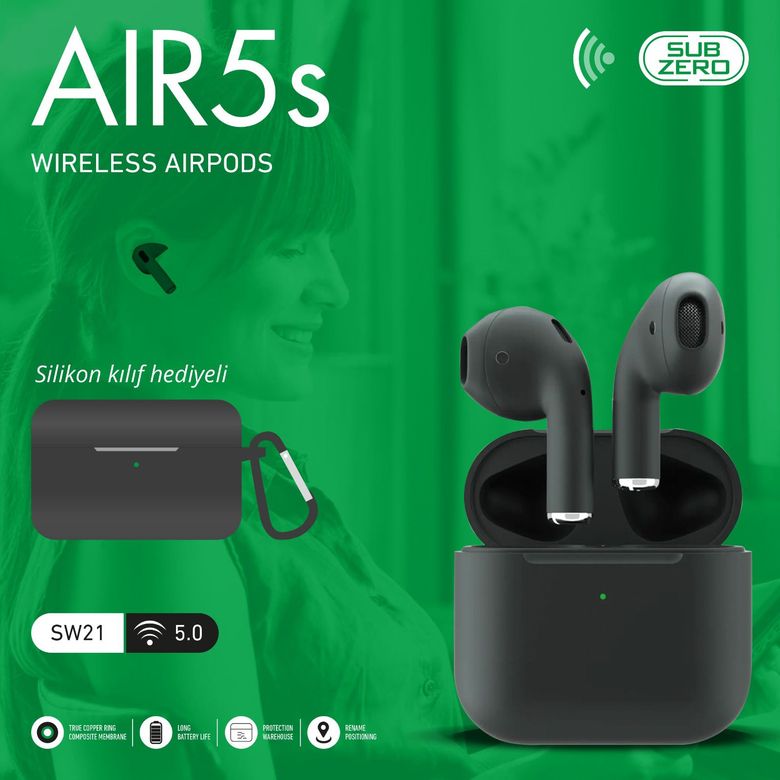 Subzero Air5S Sw21 Koruma Kılıf Hediyeli Siyah Wıreless Bluetooth Kulaklık
