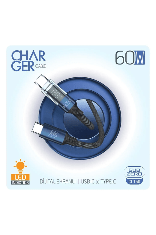 Subzero Cl150 60W Pd Type-C Type-C Led Göstergeli Hasır Hızlı Şarj Data Kablosu