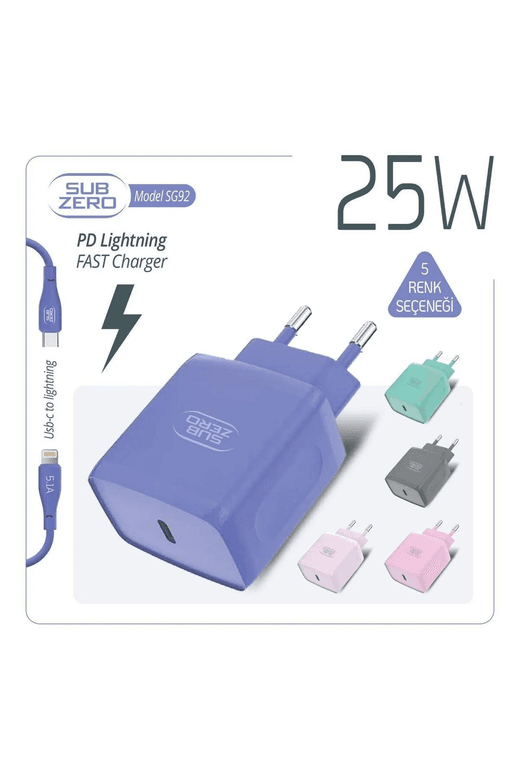 Subzero Sg92 25W Pd Girişili Ligtning Fast Şarj Aleti Mor,pembe,yeşil Renkler