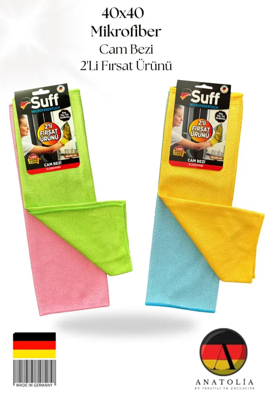 Suff otobezcam 2'li Mikrofiber Lale Cam Ayna Parlak Yüzey Bezi 40*40 (1Set 2Li)