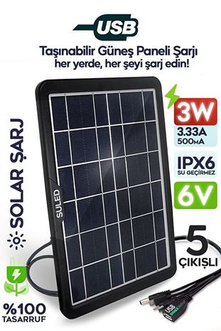SULED 3w Tablet Şarj Ünitesi 3W Güneş Enerjili Solar Usb Şarj Paneli 6V 5 Uçlu Usb Çıkışlı 2A Telefon Tablet Şarj Ünitesi