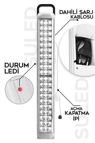 SULED Sl-1024 69 Power Li Işıldak Çekmeli Ipli Fener Şarjlı Işıldak 2 Kademeli Aydınlatma Kamp El Feneri
