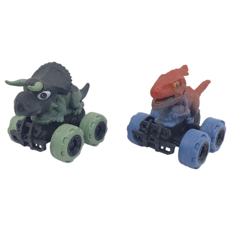 Sürtmeli Dinazor Arabalar 2'li - 12 cm - Triceratops &amp; Parasaurolophus