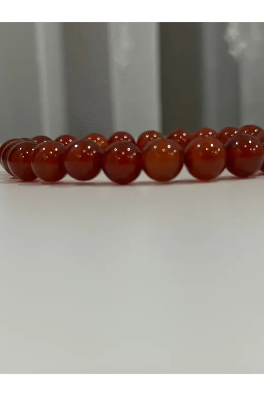 süslühome AKDGL Kırmızı Akik Doğal Taş Bileklik Hediyelik Unisex Bileklik Stres Cesaret Ve Odaklanma Taşı