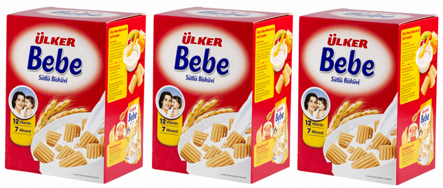 Sütlü Bebe Bisküvisi 800GR (12 Vitaminli 7 Minarelli) Kutu (3 Lü Set)