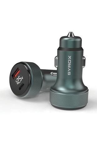 Syrox SC30T 3.1A 30W Pd Q.c. 3.0 1Mt Type-C Kablolu Ekranlı Type-C + Usb-A Araç Şarj Cihazı