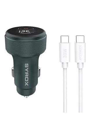 Syrox SC30T 3.1A 30W Pd Q.c. 3.0 1Mt Type-C Kablolu Ekranlı Type-C + Usb-A Araç Şarj Cihazı