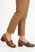 Taba Hakiki Deri Kadın Topuklu Ayakkabı