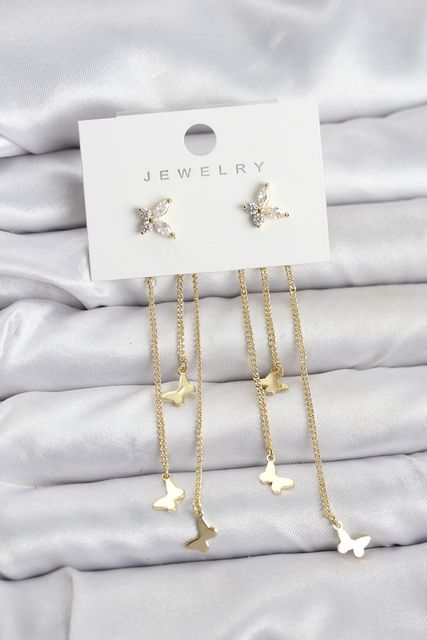 TakÇalıştır BKP11457-BLNC Kelebek Model Gold Renk Pirinç Sallantılı Kadın Küpe Altın