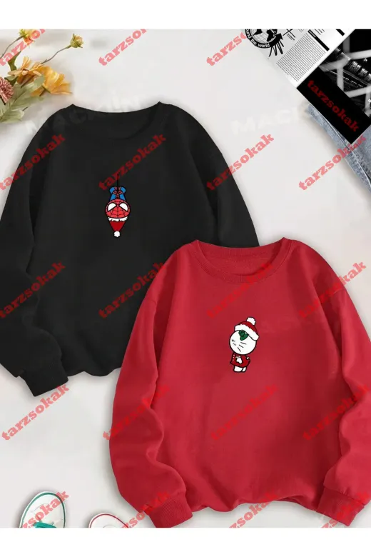 Tarzsokak TYC58URNQN170517245869359 Sevgili Çift Kombin Spiderman Hello Kitty Yeni Yıl Baskılı Bisiklet Yaka Sweatshirt 2