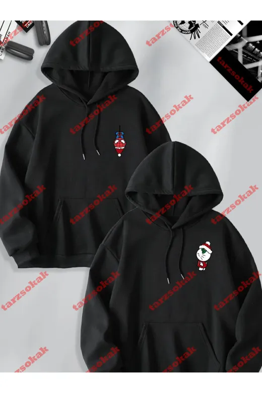 Tarzsokak TYC58URNQN170517245869359 Sevgili Çift Kombini Spiderman Ve Hello Kitty Baskılı Yılbaşı Temalı Kapüşonlu Sweats